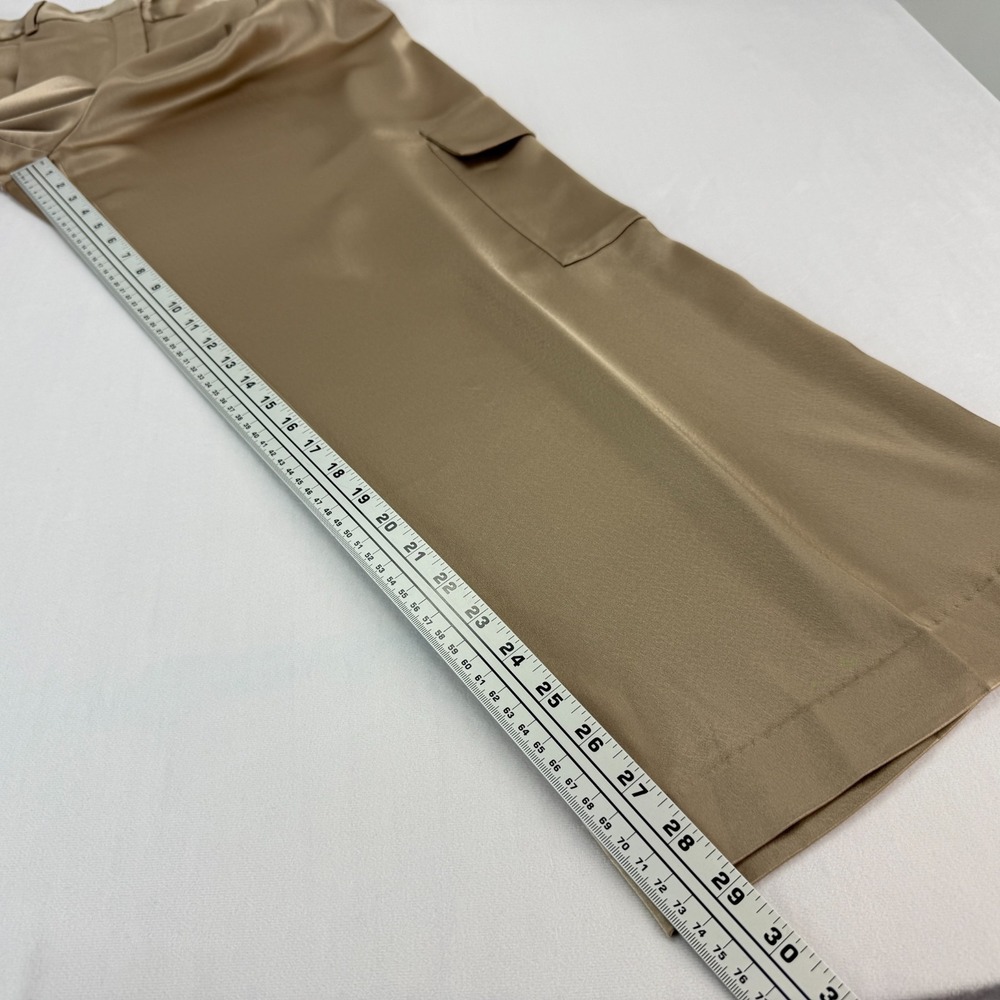 Babaton Aritzia Outgoing Satin Cargo Pants Womens 12 Taupe Pleated Party Holiday - Picture 13 of 15